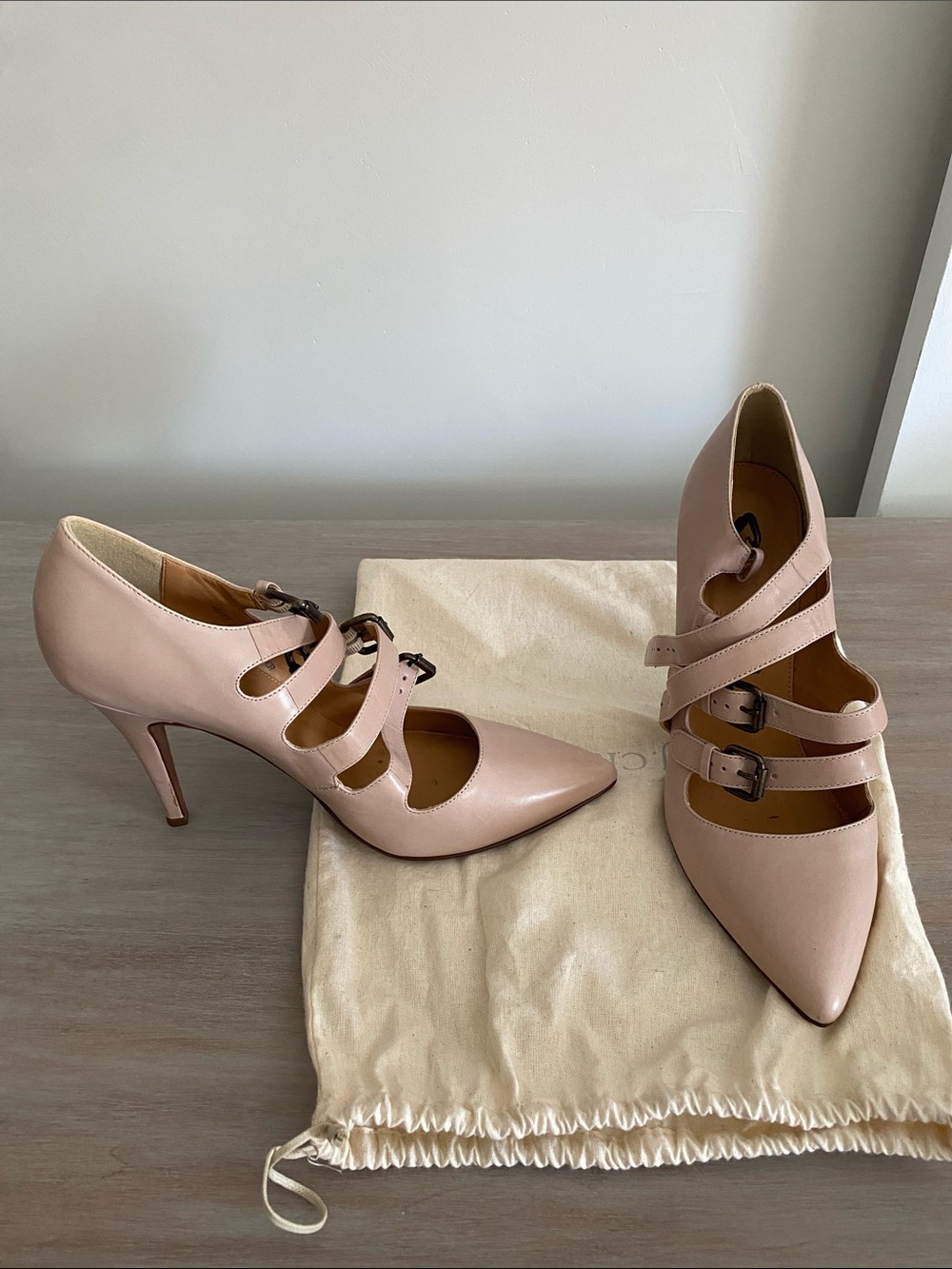 J. Crew Triple-Strap Pointed Pumps in Blush
